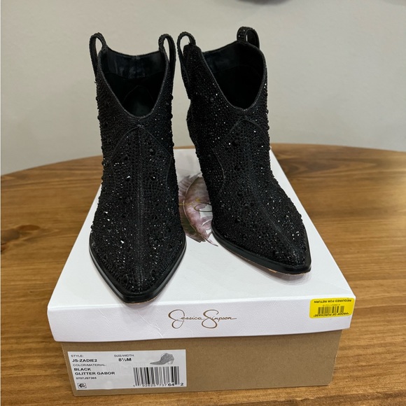 Jessica Simpson Rhinestone Glitter Cowboy Boots Black 8.5 - Picture 7 of 7